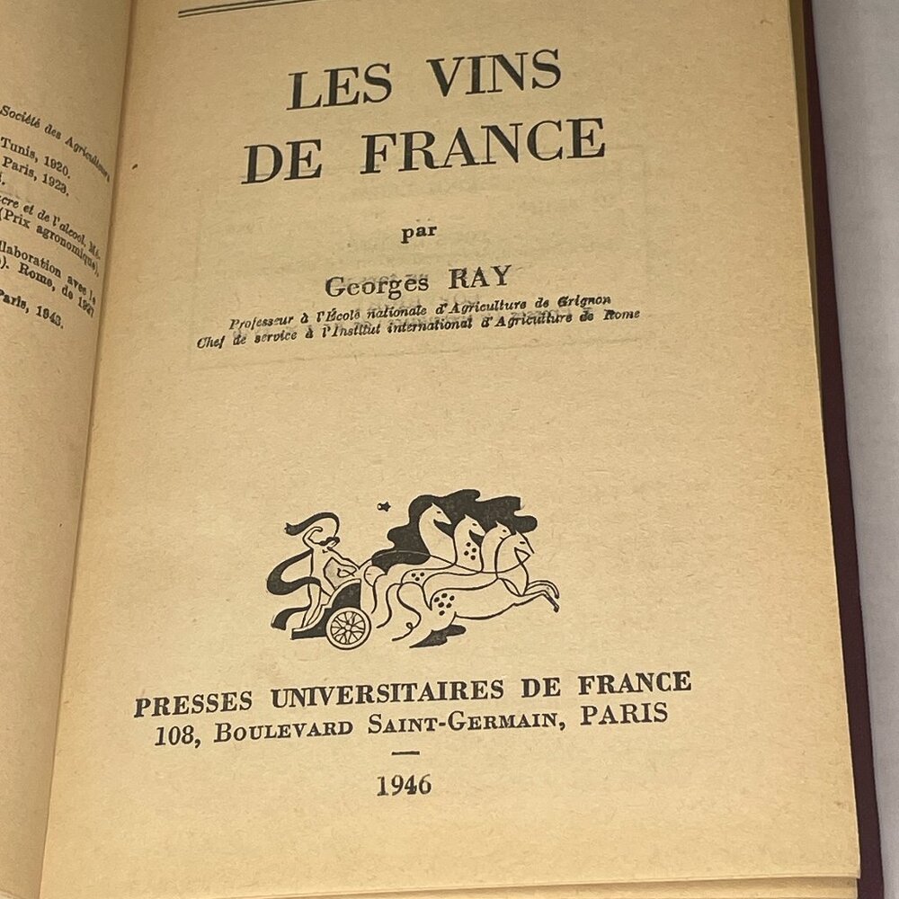 Les Vins De France 1946 Hardcover Wine Book